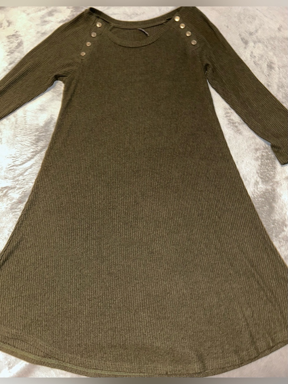 Vanity Olive Green Rib-Knit Long Sleeve Dress Size Medium